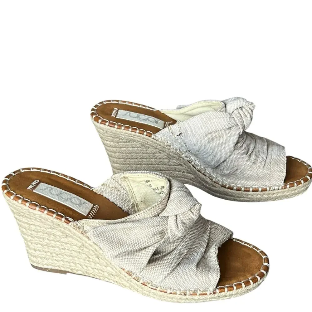 Sugar Hundreds Wedge Sandal 11 Beige Linen Slip On‎ Bow Espadrille Coconut Girl